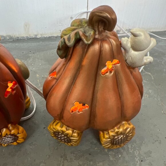 vintage Halloween light up train ghosts, cats, pumpkins sunflowers 3 piece set - Picture 13 of 16